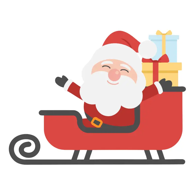 Santa on his Sleigh in Brightly Colored Cartoon Sketch